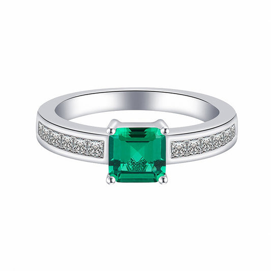 Emerald/Aquamarine Princess Cut Ring,  Bezel Setting Simulated Diamond Ring Anniversary Ring In 925 Sterling Silver