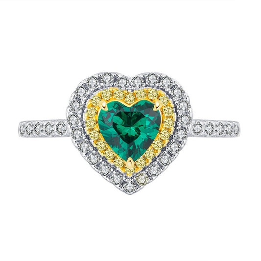Luxury Emerald Double Halo Heart Cut Ring, Halo Vintage Engagement Ring, Anniversary Birthday Gift For Her In 925 Sterling Silver