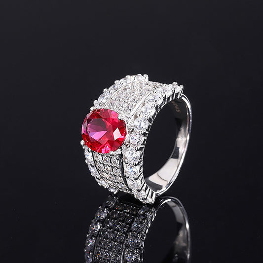 Vintage Emerald/Ruby Oval Cut Ring,Row of Simulated Diamond In 925 Sterling Silver