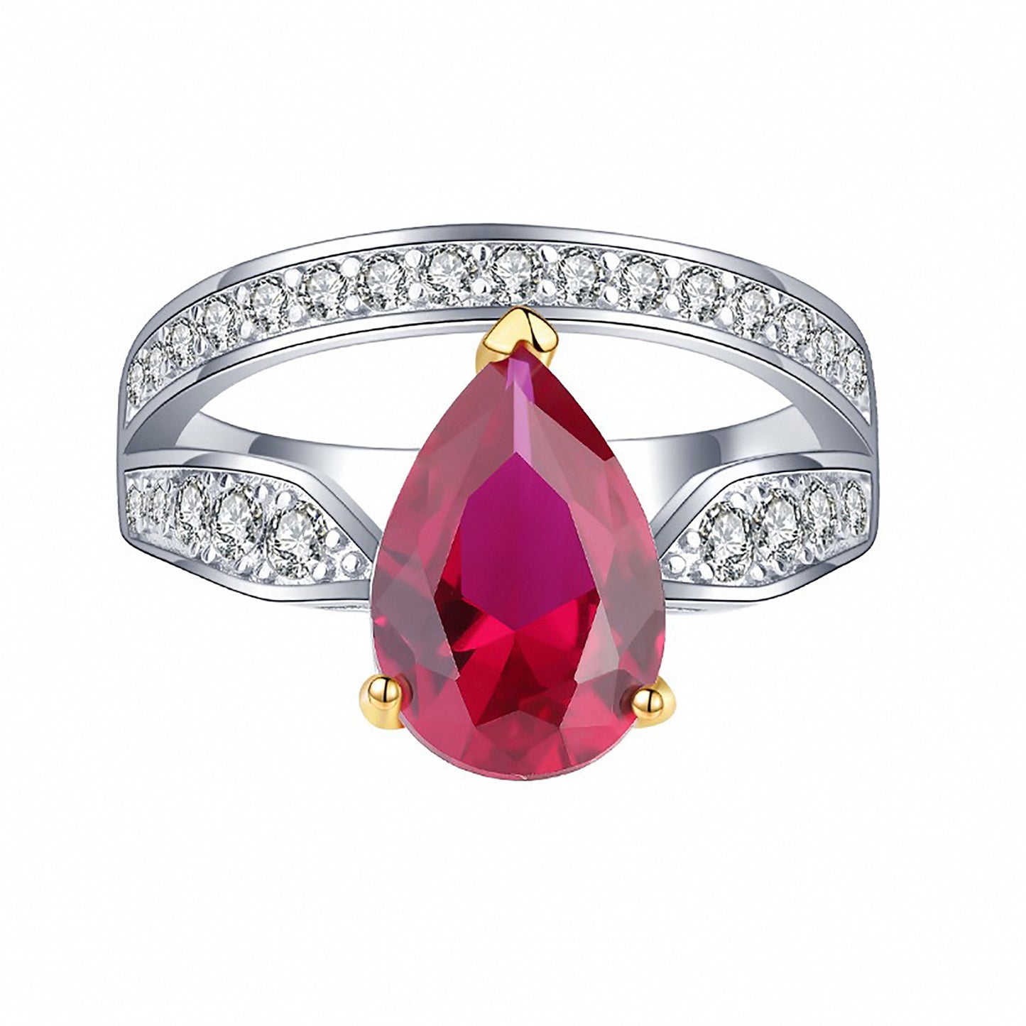 Luxury Emerald/Ruby Pear Cut Ring, Two Precepts in One, Retro Fine Jewelry Simulated Diamond Ring In 925 Sterling Silver