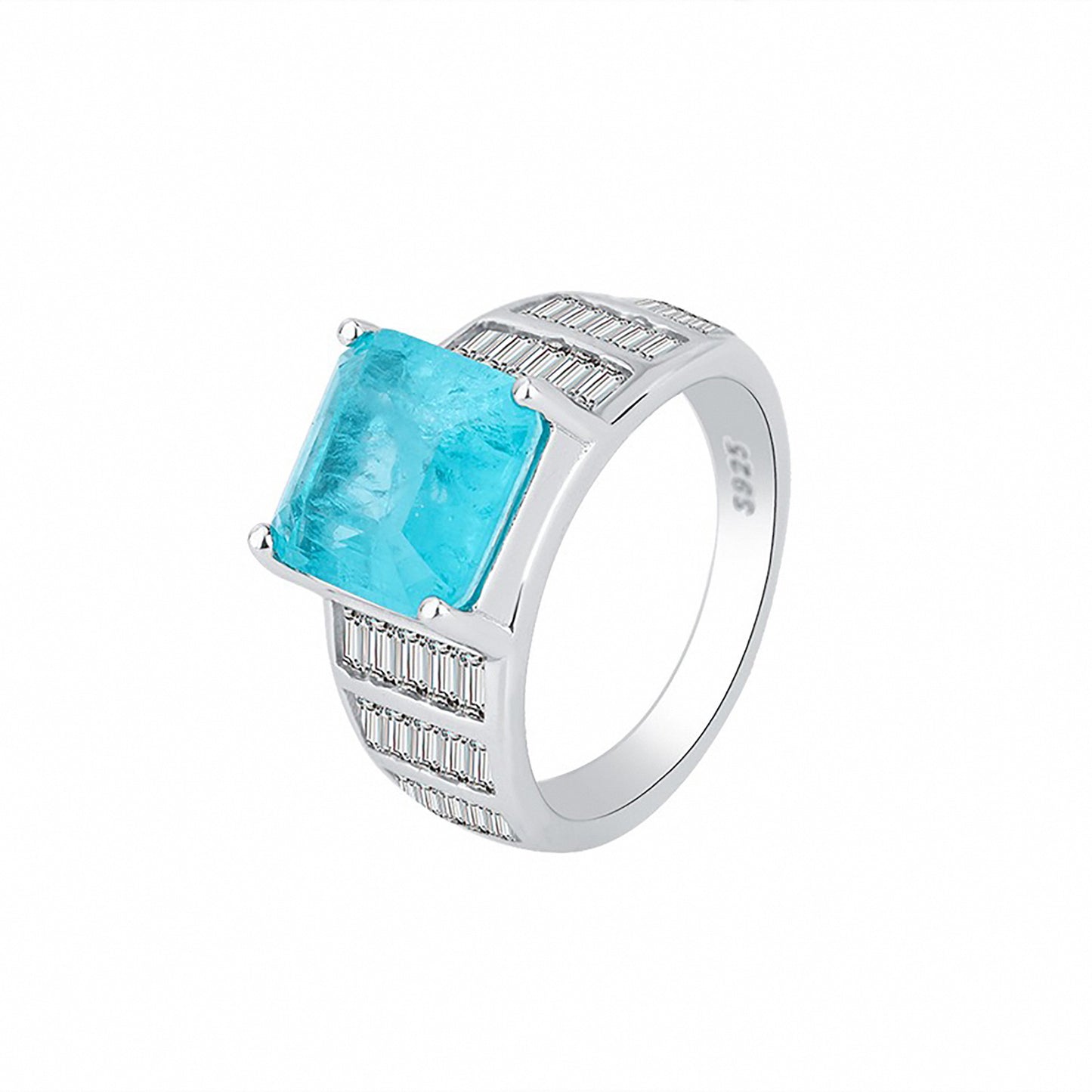 Beautiful Blue Paraiba Tourmaline/Emerald Princess Cut Ring,Bezel Setting Simulated Diamonds Ring Gift For Her In 925 Sterling Silver