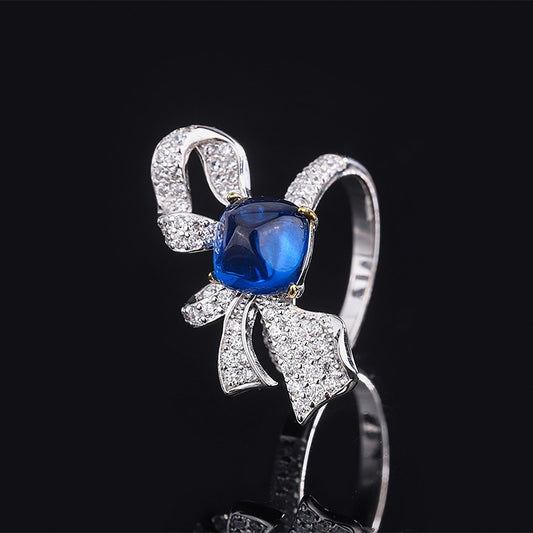 Sapphire/Emerald Sugar Loaf Cut Ring, Bow Tie Simulated Diamonds Ring Vintage Style In 925 Sterling Silver