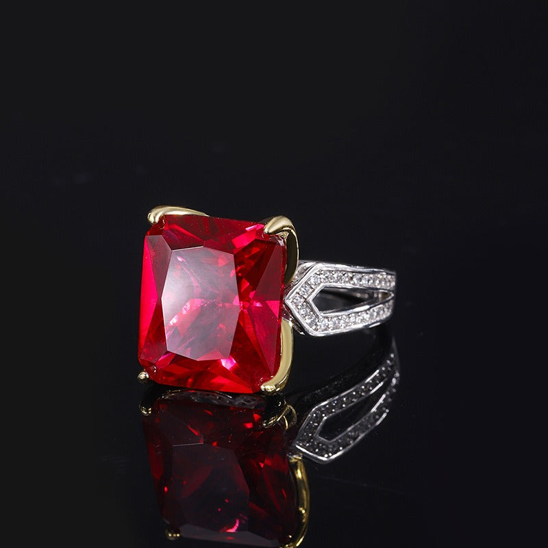 Emerald/Ruby Baguette Cut Ring, Split Band Ring, Simulated Diamonds Ring In 925 Sterling Silver