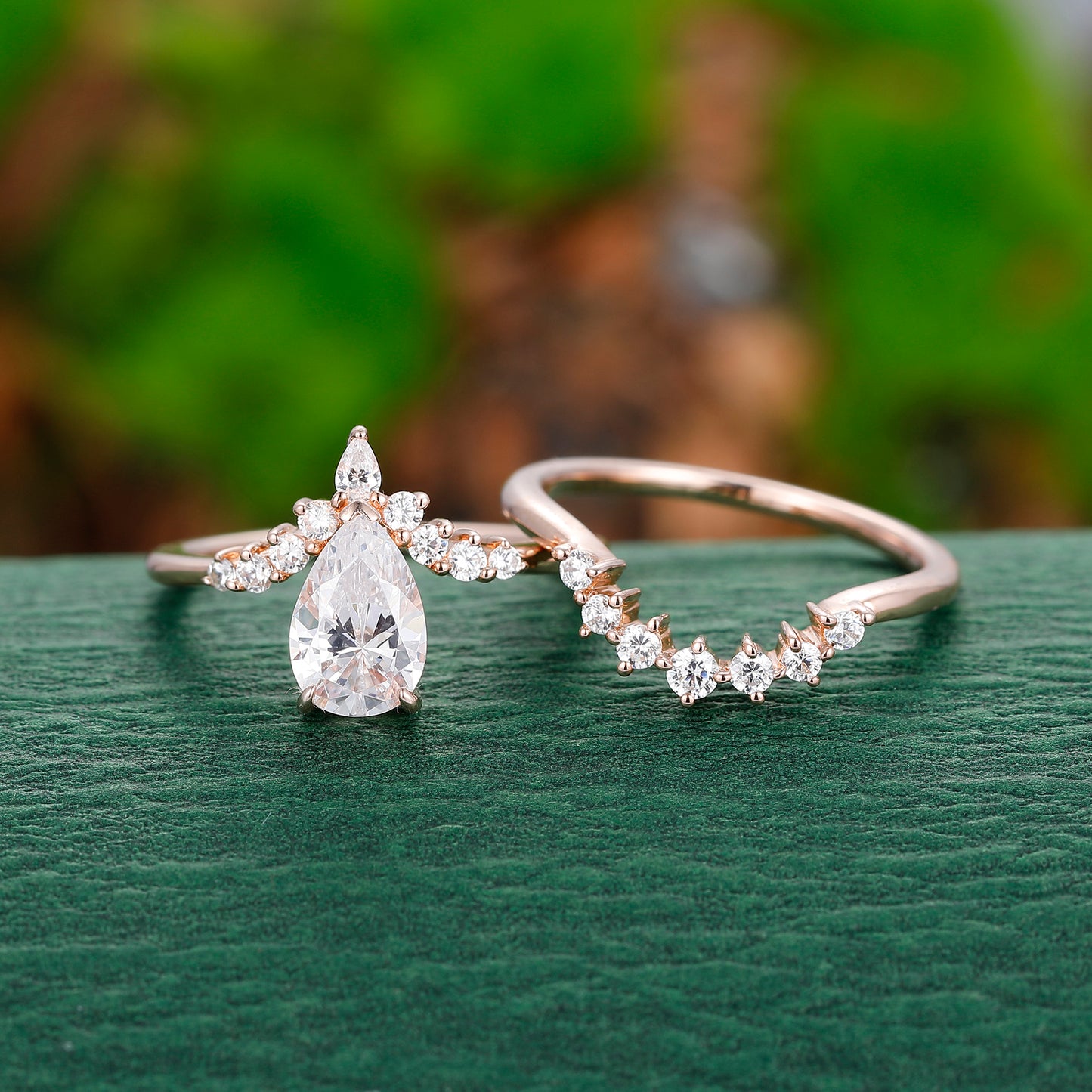 Unique Design 1.5 Carat Pear Cut Moissanite Bridal Set In 925 Sterling silver.