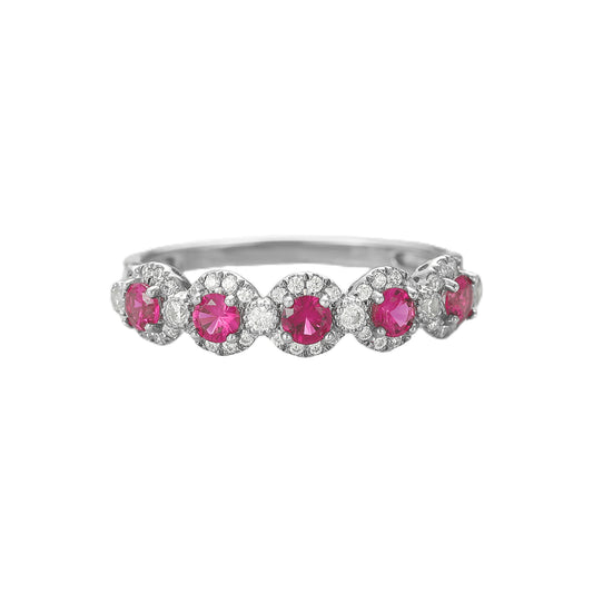 Precious 0.4 Carat Round Cut Five Stones Ruby Wedding Promise Ring For Her