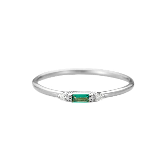 Vintage 0.1 Carat Hexagon Cut Emerald Side Stone Wedding Ring For Women