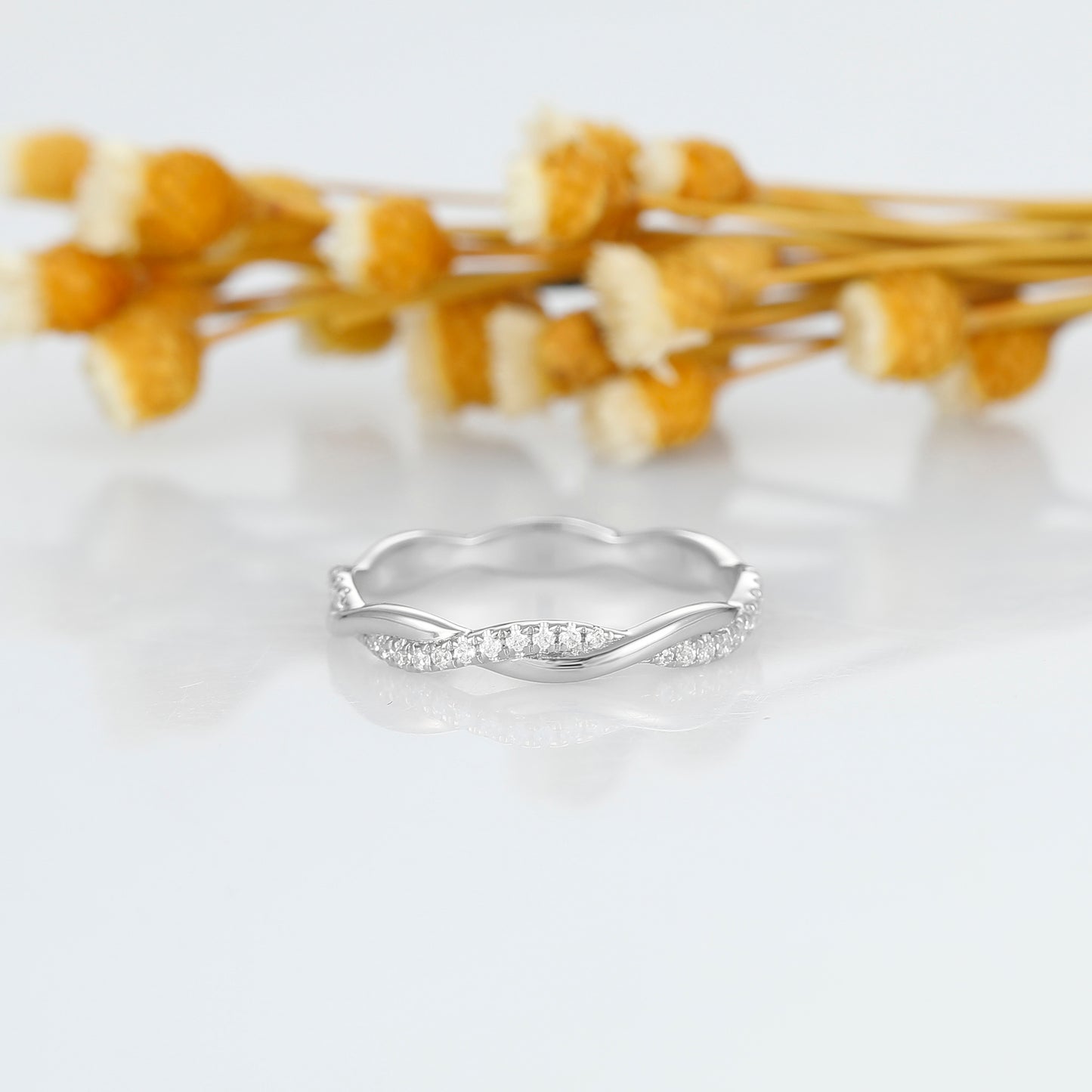 Delicate Round Cut Full Eternity Twisted Wedding Anniversary Band For Her