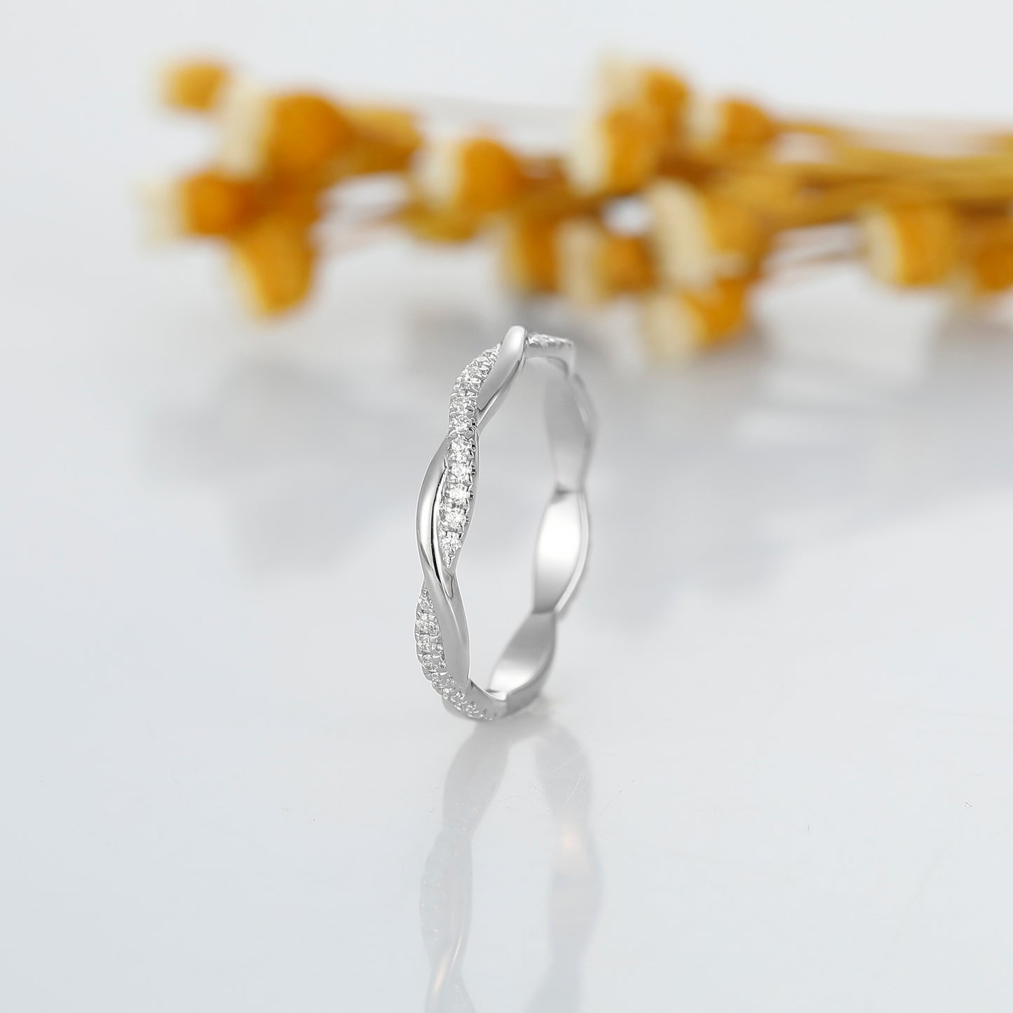 Delicate Round Cut Full Eternity Twisted Wedding Anniversary Band For Her