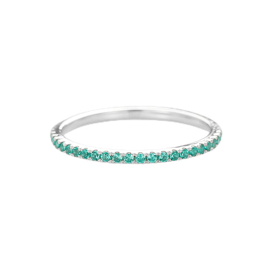 Green 0.368 Carat Round Cut Full Eternity Emerald Wedding Ring For Women