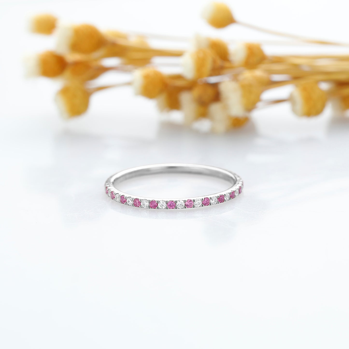 Delicate 0.168 Carat Full Eternity Ruby Wedding Ring In 925 Sterling Siliver