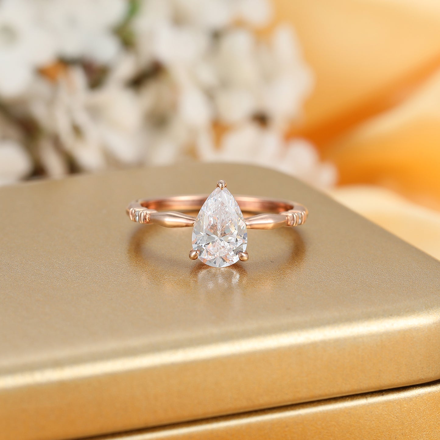 Minimalism 1.50 Carat Pear Cut Moissanite Side Stone Engagement Ring For Her