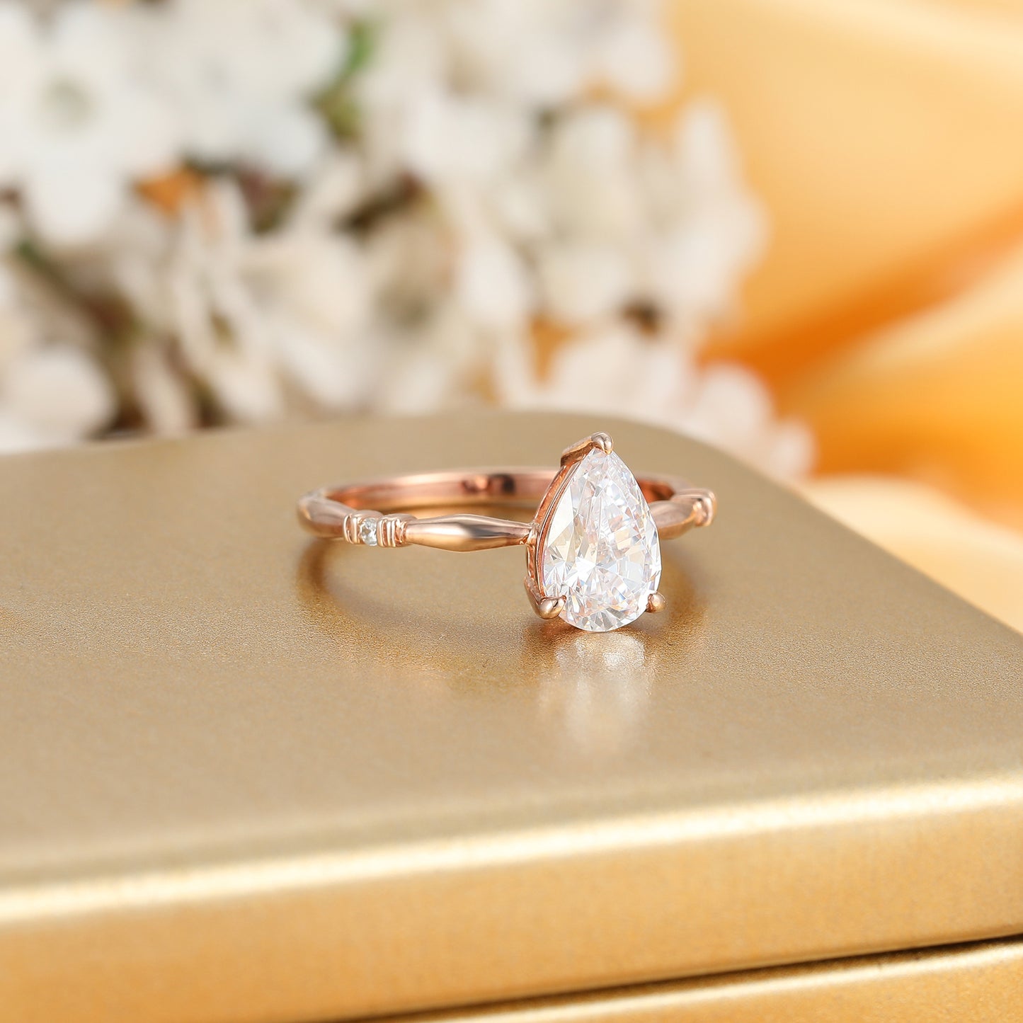 Minimalism 1.50 Carat Pear Cut Moissanite Side Stone Engagement Ring For Her