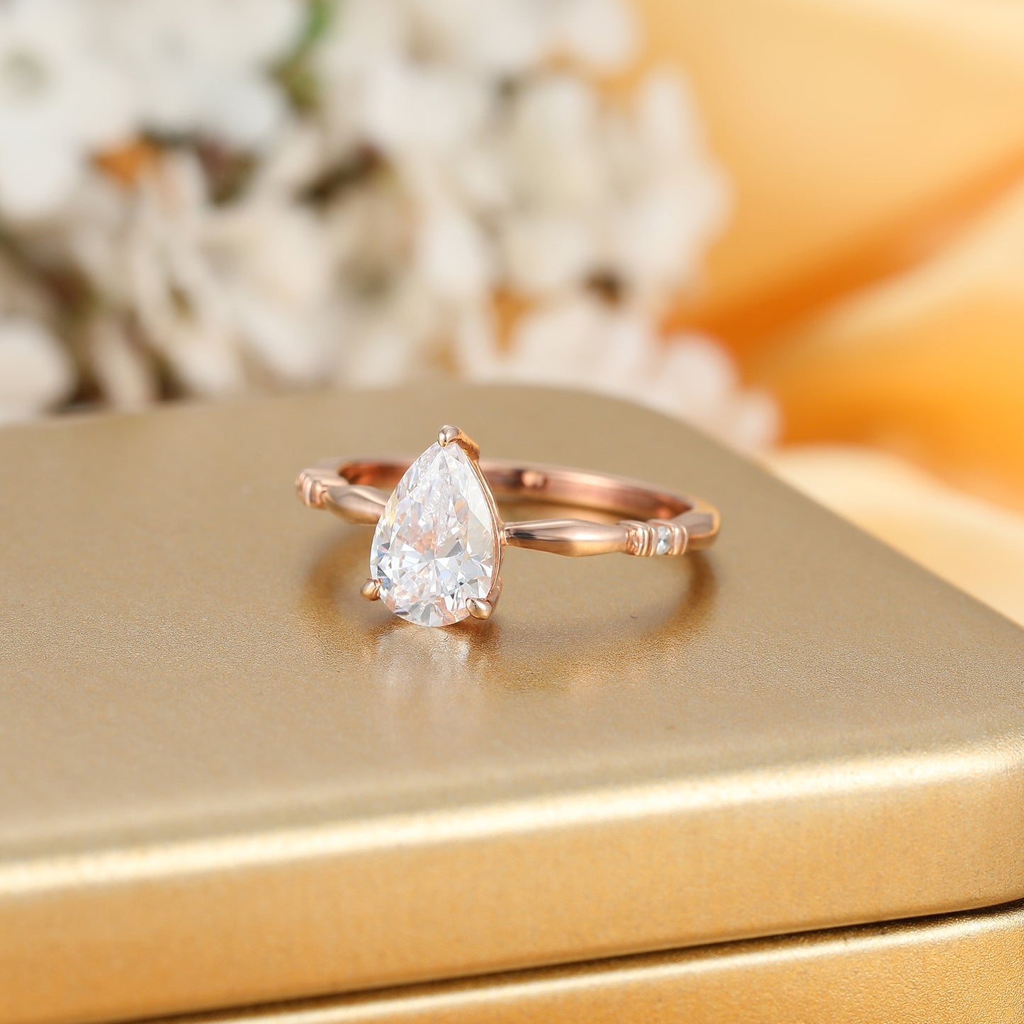 Minimalism 1.50 Carat Pear Cut Moissanite Side Stone Engagement Ring For Her