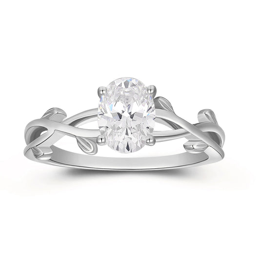 Nature Inspired Vine Design Twisted 1.50 Carat Oval Cut 4 Prong Moissanite Solitaire Engament Ring