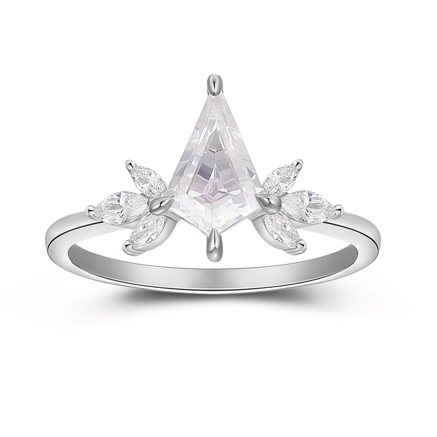 Nature Inspired Foliage Design 1.35 Carat Kite Shaped 4 Prong Moissanite Side Stone Engagement Ring