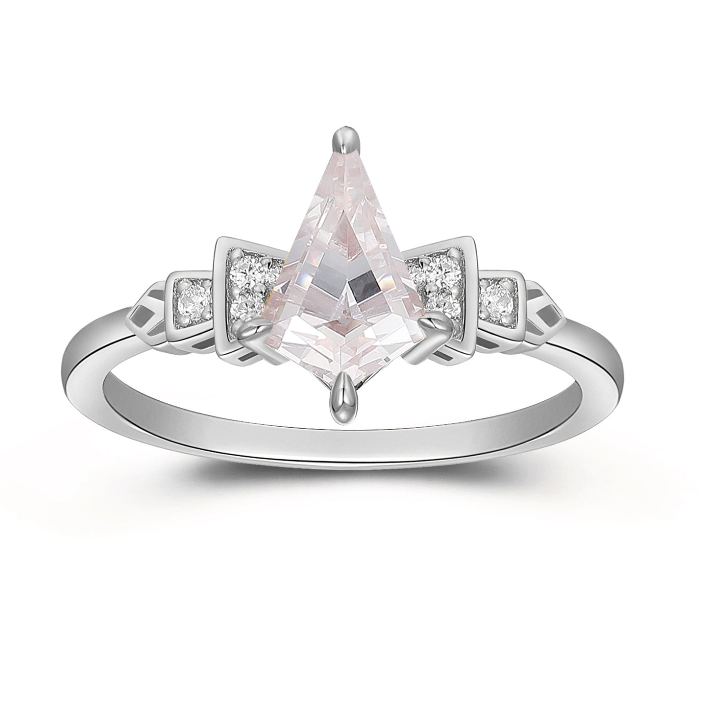 Exquisite Hollow Design 1.35 Carat 4 Prong Kite Shaped Moissanite Side Stone Engagement Ring