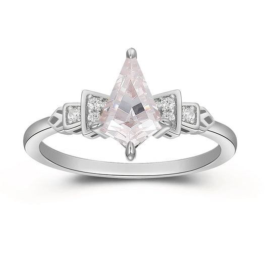 Exquisite Hollow Design 1.35 Carat 4 Prong Kite Shaped Moissanite Side Stone Engagement Ring