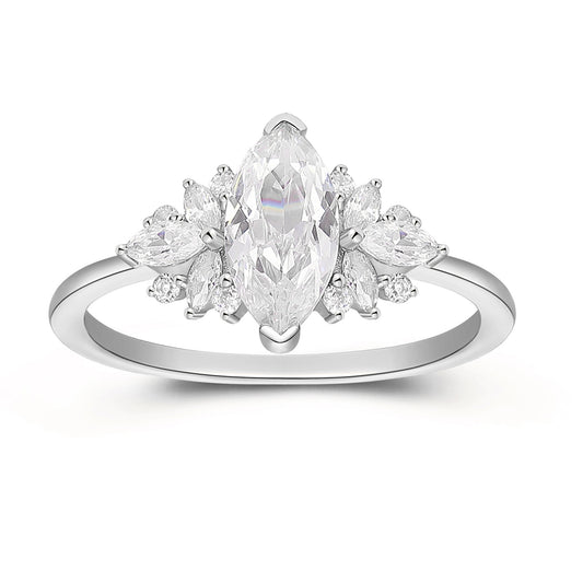 Brilliant Huge Sunflower 1.00 Carat Marquise Cut Moissanite Side Stone Engagement Ring For Her