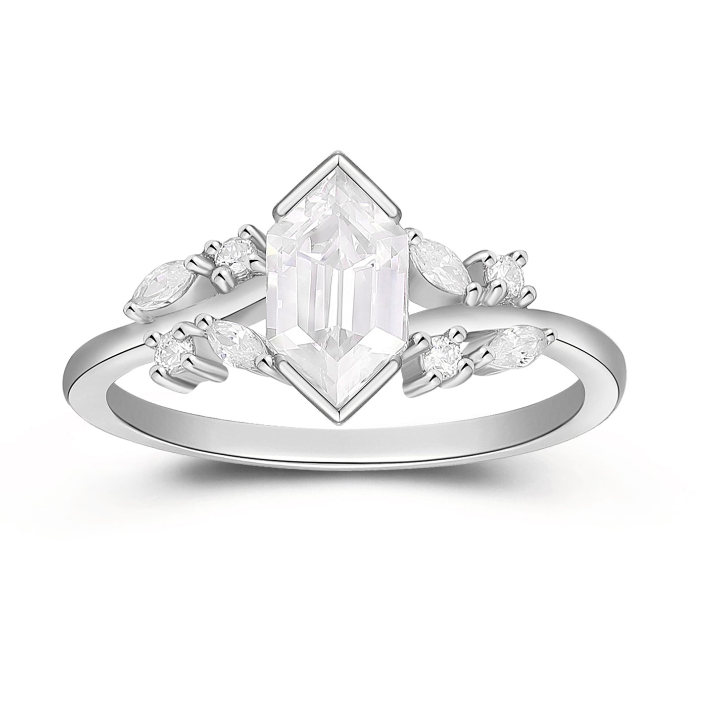 Nature Inspired Foliage Design 1.10 Carat Twisted Hexagon Shaped Moissanite Engagement Ring