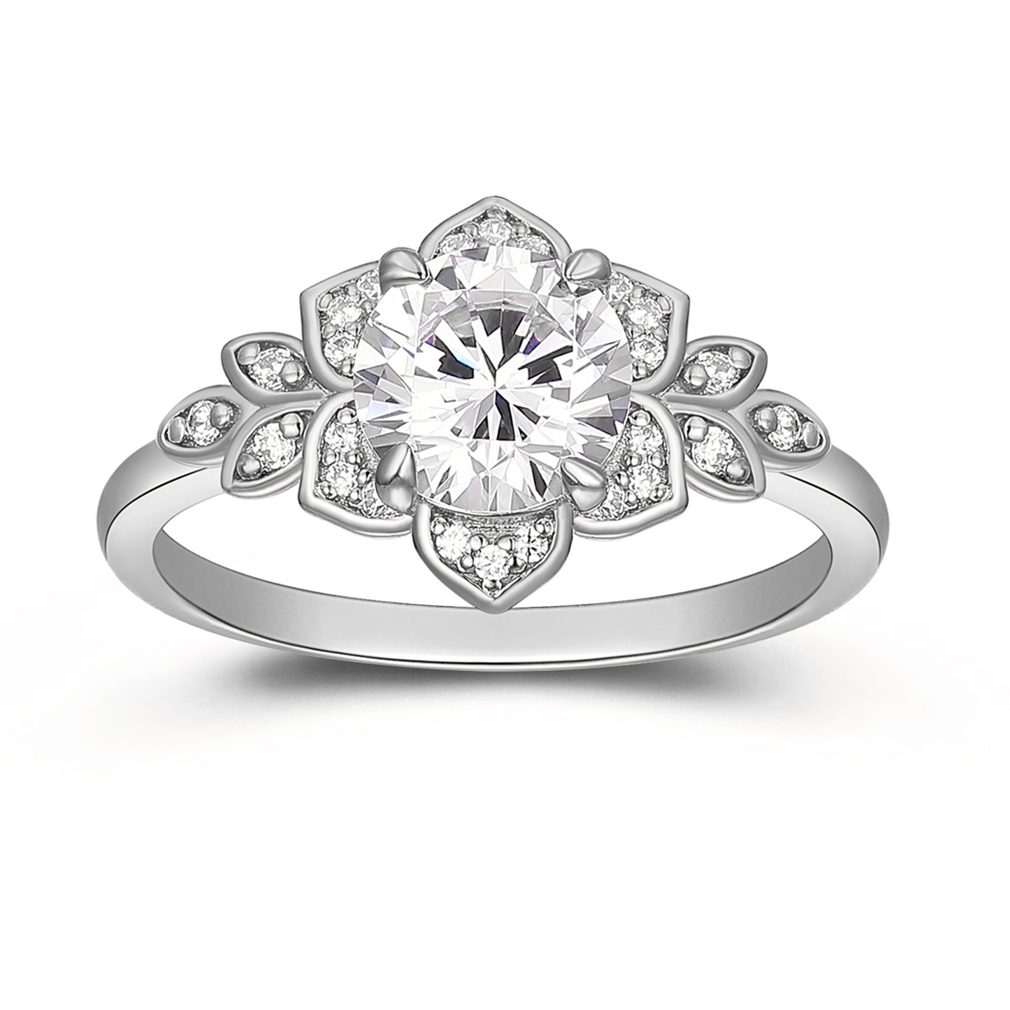 Huge Sculpted Rose Design 1.25 Carat Round Cut Halo Moissanite Engagement Ring