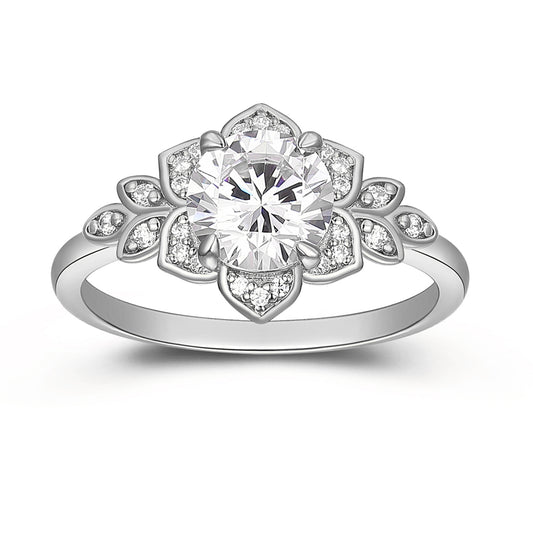 Huge Sculpted Rose Design 1.25 Carat Round Cut Halo Moissanite Engagement Ring