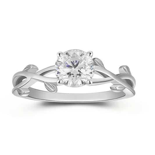 Classic Foliage Hollow Twisted 1.00 Carat Round Cut 4 Prong Solitaire Moissanite Engagement Ring