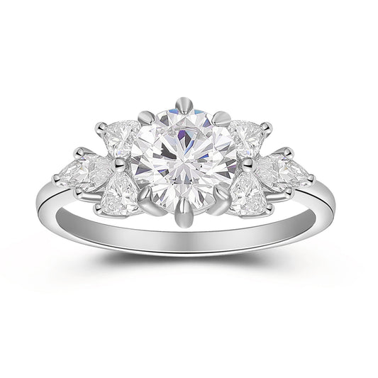 Nature Inspired Floral 1.25 Carat Round Cut Side Stone Moissanite Engagement Ring