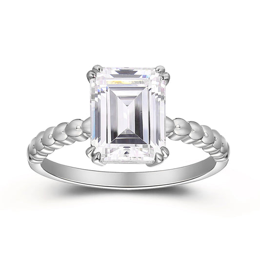 Classic Style Huge 3.00 Carat 4 Prong Emerald Cut Moissanite Solitaire Engagement Ring