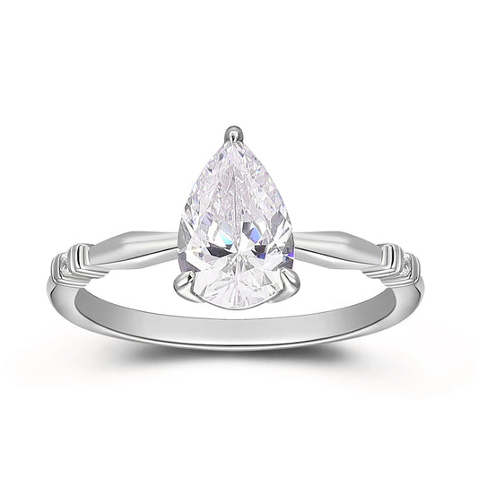Minimalism 1.50 Carat Pear Cut Moissanite Side Stone Engagement Ring For Her