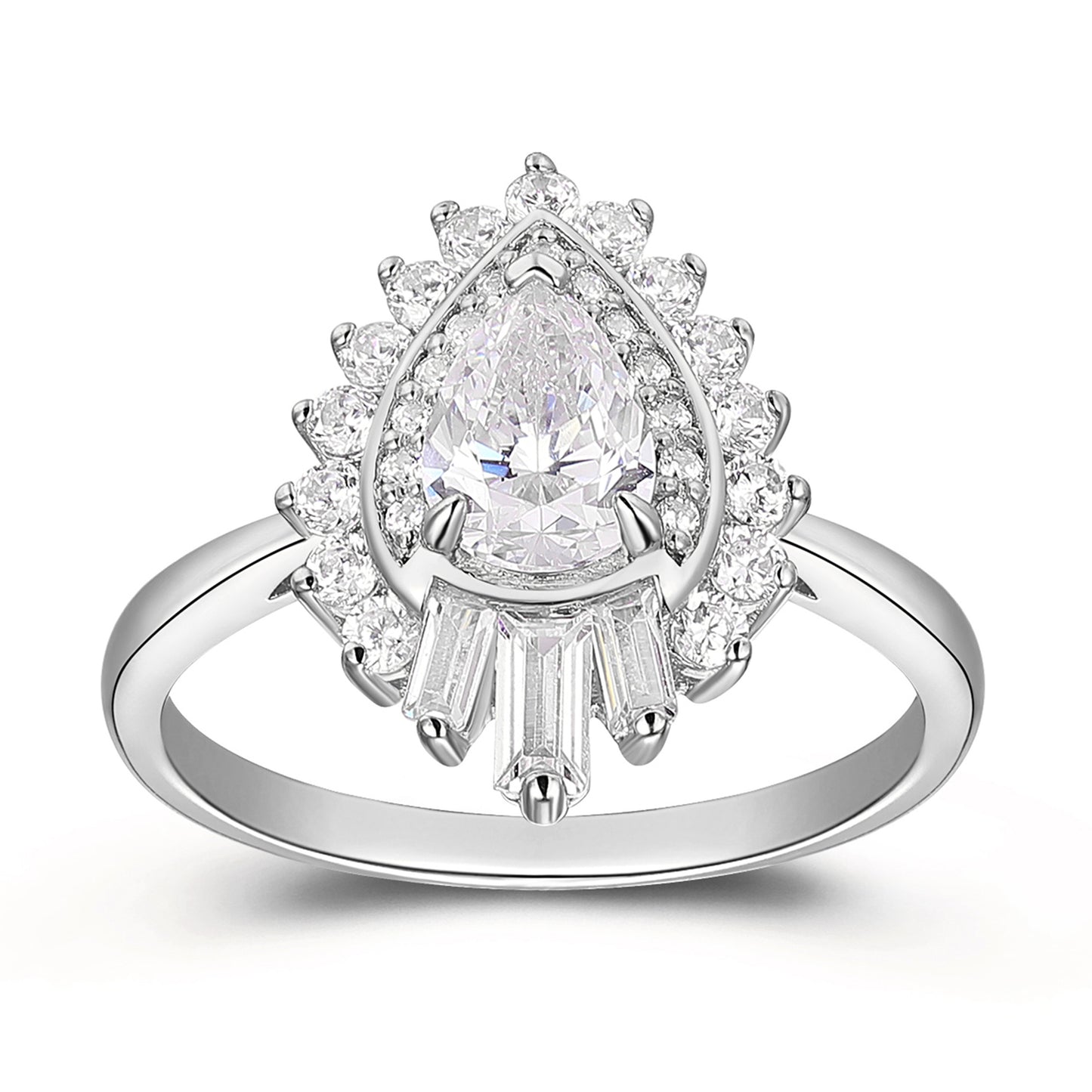 0.80 Carat Pear Cut Moissanite Classic Halo Engagement Ring In 925 Sterling Silver