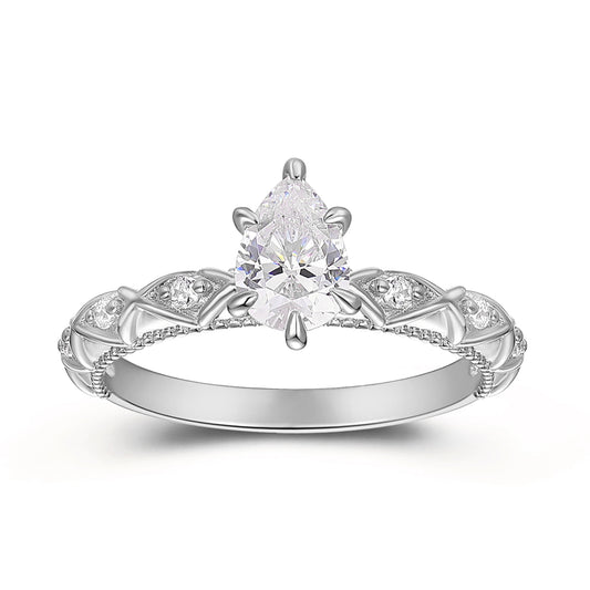 0.80 Carat Pear Cut Moissanite Six Stones Engagement Ring For Her