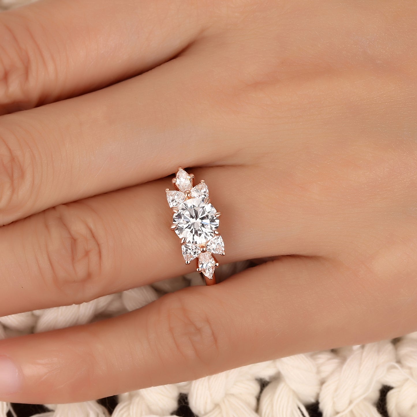 Nature Inspired Floral 1.25 Carat Round Cut Side Stone Moissanite Engagement Ring