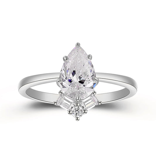 Crown Design 6 Prong 1.50 Carat Pear Cut Moissanite Side Stone Engagement Ring For Her