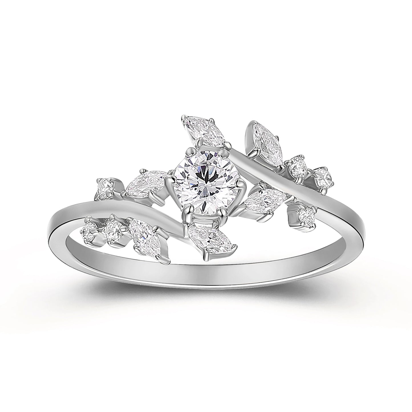 Flowers And Foliage Design Twisted 0.50 Carat Round Cut Side Stone Moissanite Engagement Ring