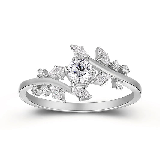 Flowers And Foliage Design Twisted 0.50 Carat Round Cut Side Stone Moissanite Engagement Ring