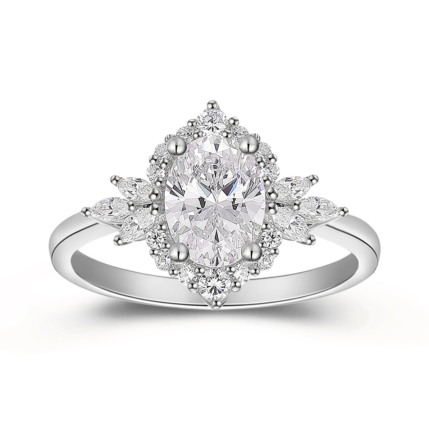 Affordable Vintage 1.50 CT Oval 4 Prong Cut Moissanite Promise Ring With Side Stone