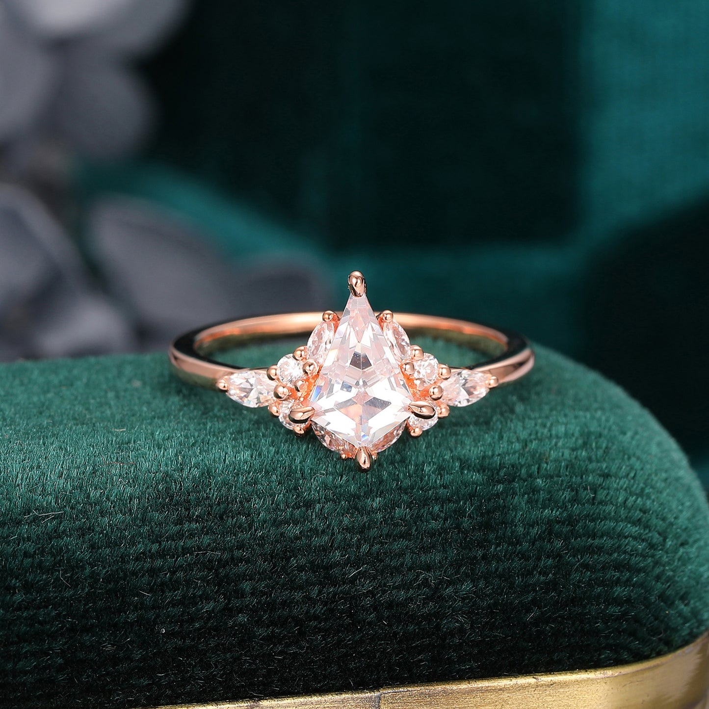 Vintage Foliage 1.35 Carat Kite Shaped Moissanite Side Stone Engagement Ring For Her