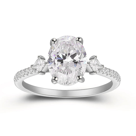 Luxury Huge 2.10 Carat Oval Cut 4 Prong Pave Setting Moissanite Side Stone Engagement Ring
