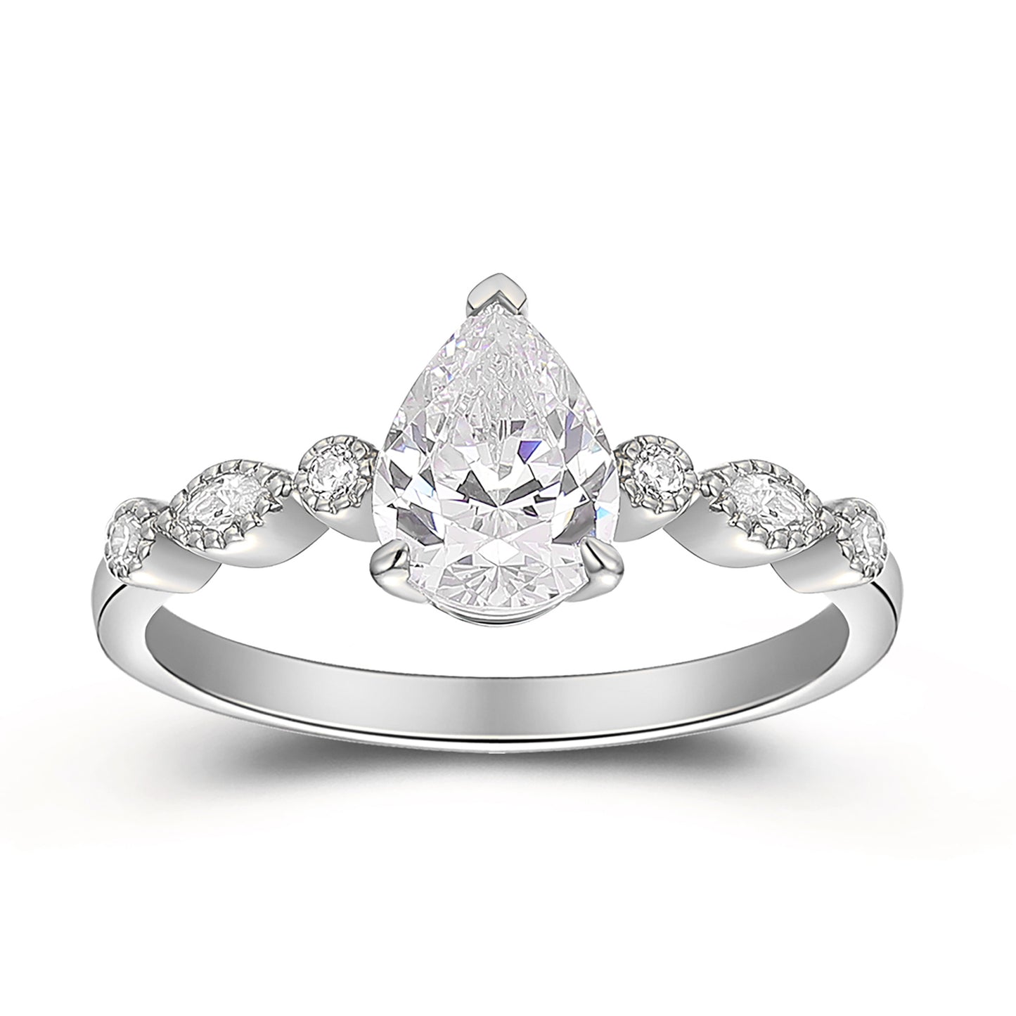 Classic 1.30 Carat Pear Shape Cut 3 Prong Moissanite Side Stone Engagement Ring For Her