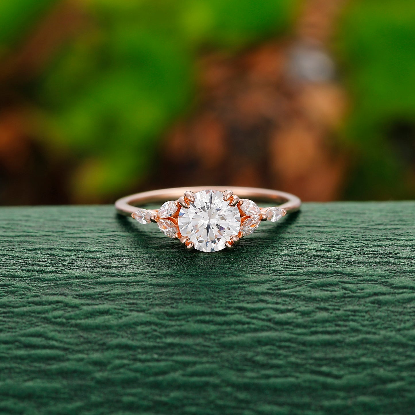 Nature Inspired Floral 1.00 Carat 4 Prong Round Cut Side Stone Moissanite Engagement Ring