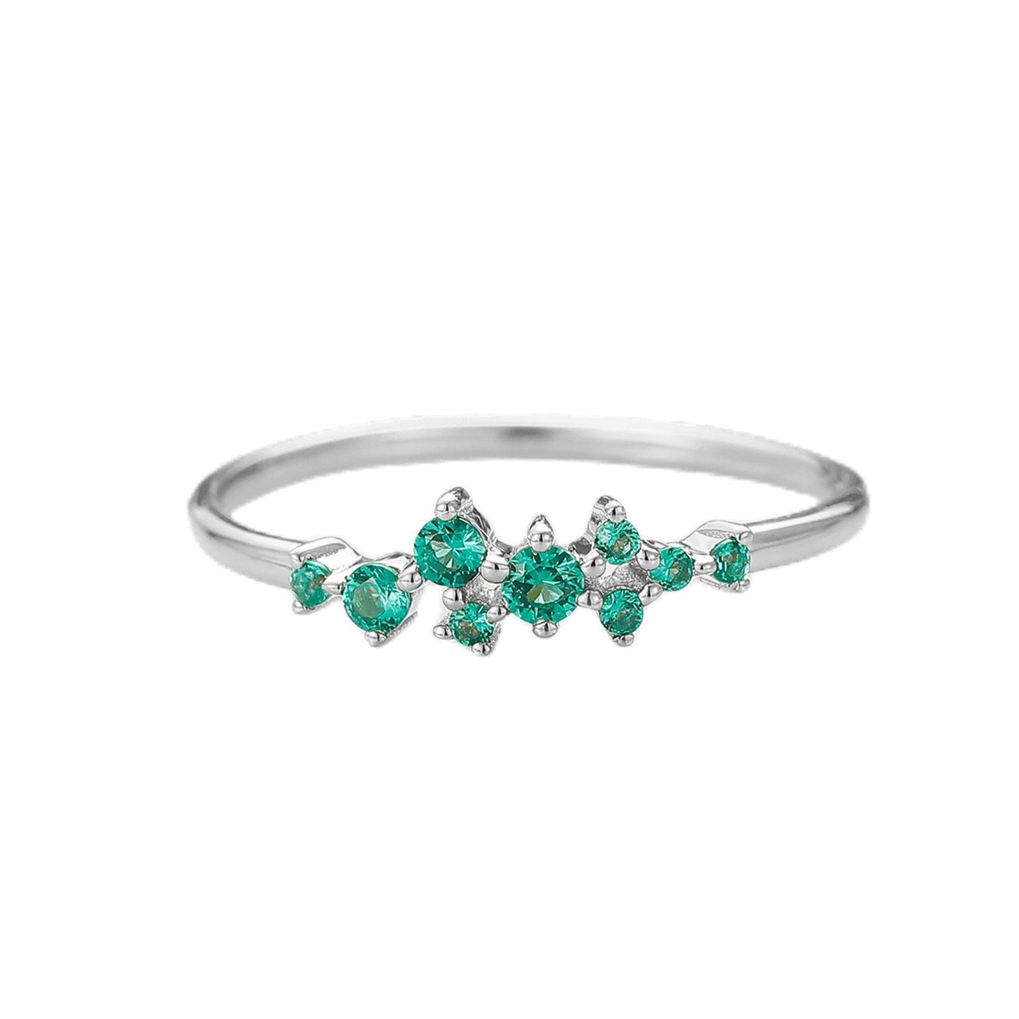 Nature Inspired 0.179 Carat Round Cut Emerald Wedding Ring In 925 Sterling silver