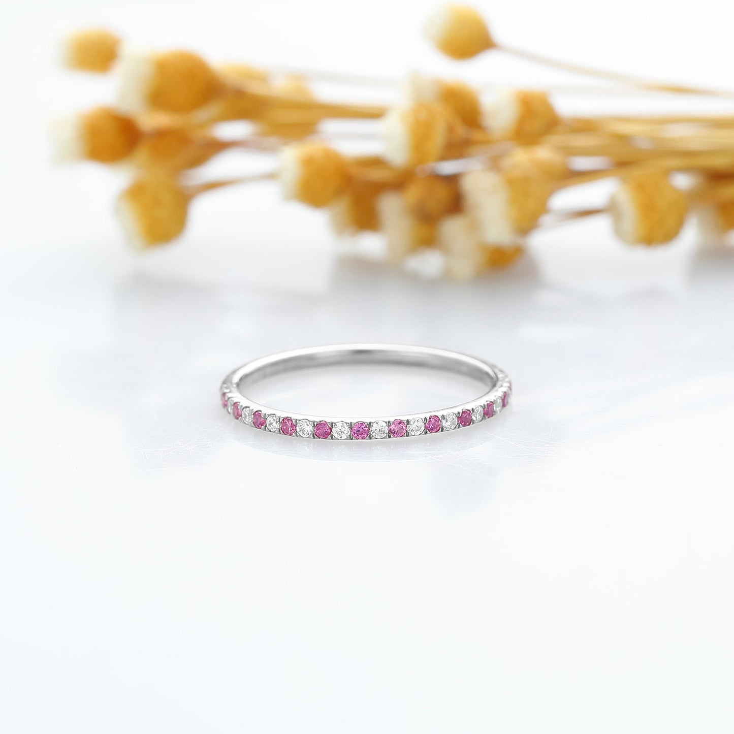 Delicate 0.168 Carat Full Eternity Ruby Wedding Ring In 925 Sterling silver