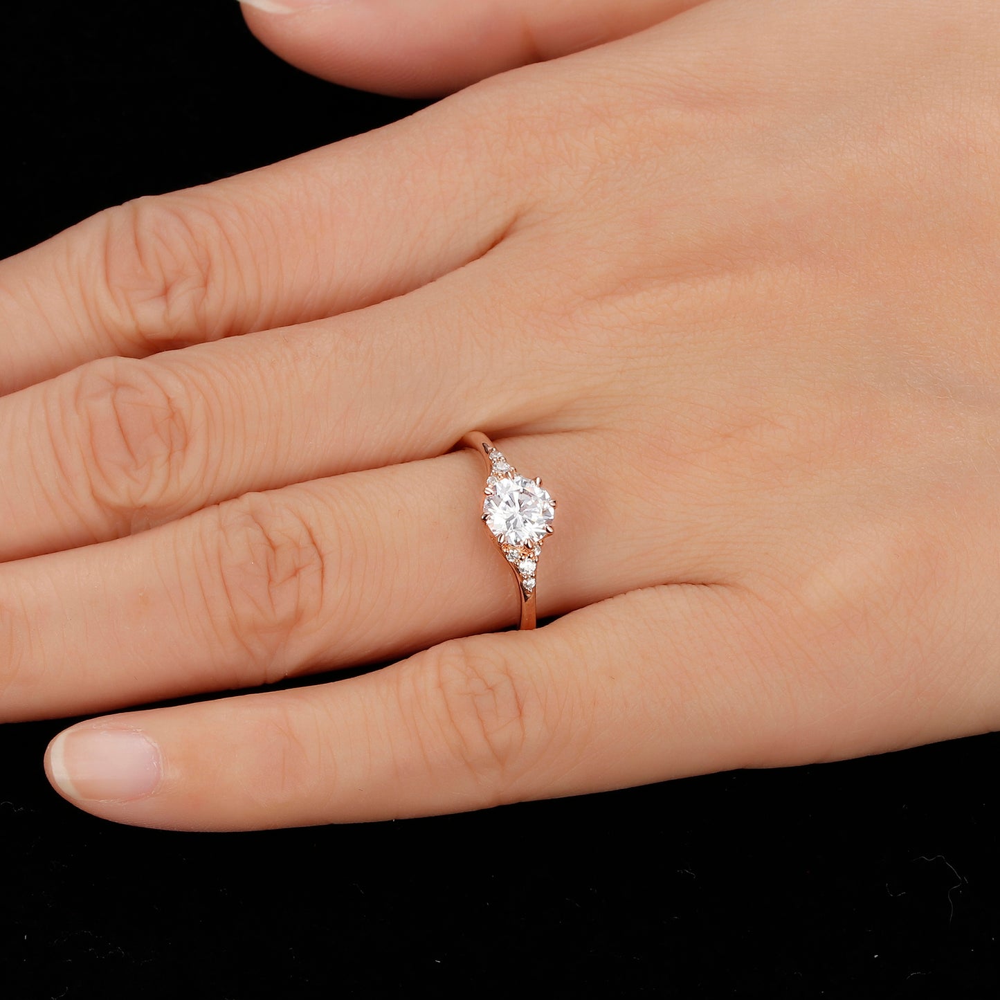 Dainty Infinity 0.80 Carat Round Shape Moissanite Side Stone Halo Engagement Ring